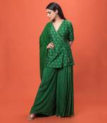 Green Angrakha Short Kurta Set With Dupatta