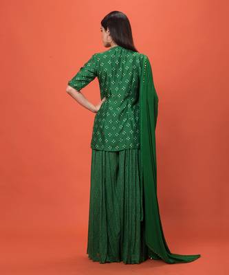 Green Angrakha Short Kurta Set With Dupatta 5
