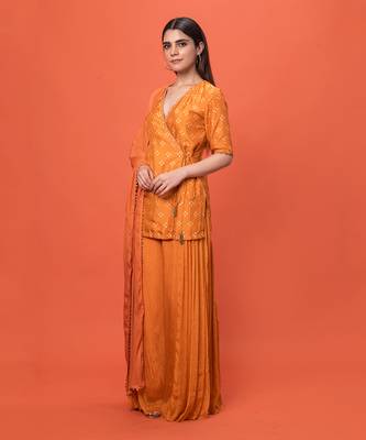 Orange Angrakha Short Kurta Set With Dupatta 2