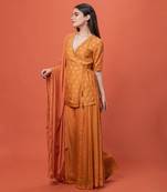 Orange Angrakha Short Kurta Set With Dupatta
