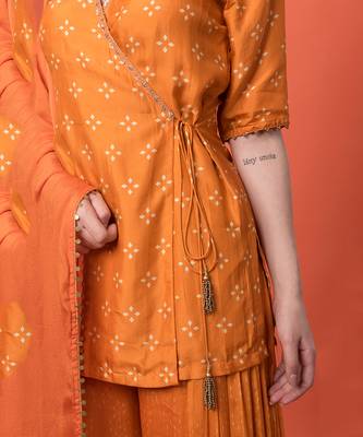 Orange Angrakha Short Kurta Set With Dupatta 4