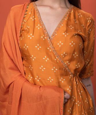 Orange Angrakha Short Kurta Set With Dupatta 5