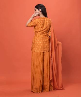 Orange Angrakha Short Kurta Set With Dupatta 6