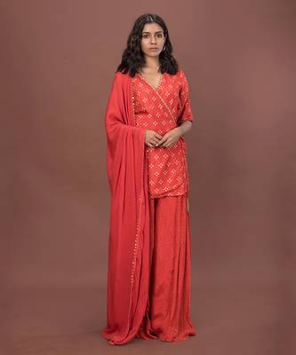 Pink Angrakha Short Kurta Set With Dupatta 2
