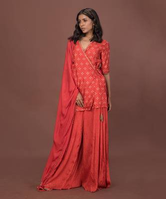 Pink Angrakha Short Kurta Set With Dupatta 1