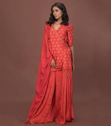 Pink Angrakha Short Kurta Set With Dupatta