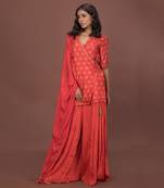 Pink Angrakha Short Kurta Set With Dupatta