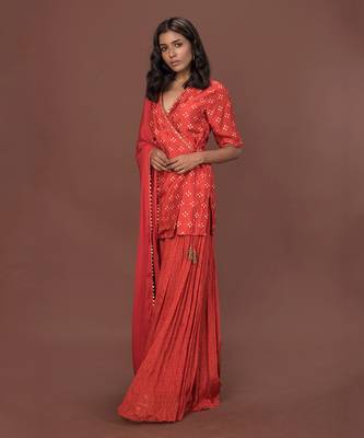 Pink Angrakha Short Kurta Set With Dupatta 3