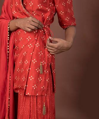 Pink Angrakha Short Kurta Set With Dupatta 4