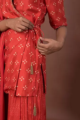 Pink Angrakha Short Kurta Set With Dupatta