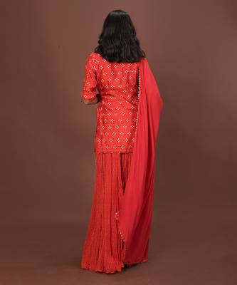 Pink Angrakha Short Kurta Set With Dupatta 5