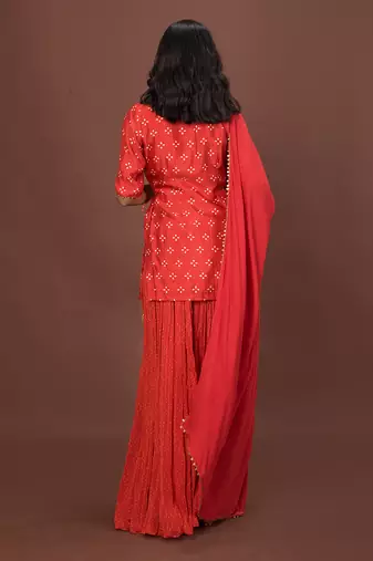 Pink Angrakha Short Kurta Set With Dupatta