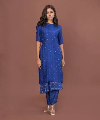 Blue Assymetrical Hem Kurta Set 1