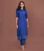 Blue Assymetrical Hem Kurta Set