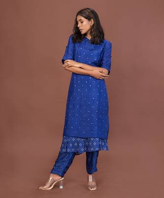 Blue Assymetrical Hem Kurta Set 2