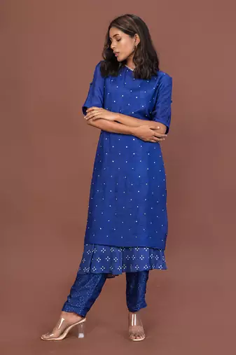 Blue Assymetrical Hem Kurta Set