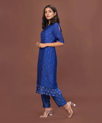 Blue Assymetrical Hem Kurta Set 3