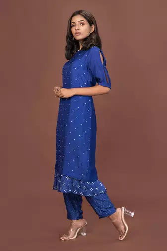 Blue Assymetrical Hem Kurta Set