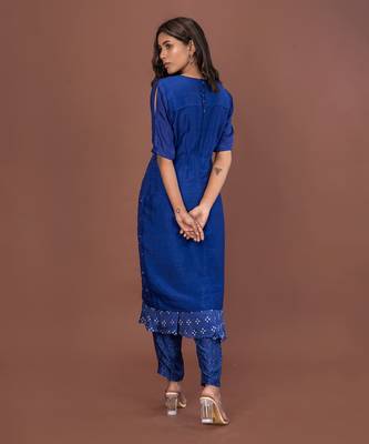Blue Assymetrical Hem Kurta Set 4