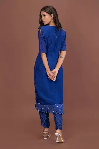 Blue Assymetrical Hem Kurta Set