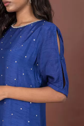Blue Assymetrical Hem Kurta Set