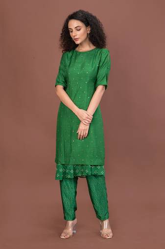 Green Assymetrical Hem Kurta Set