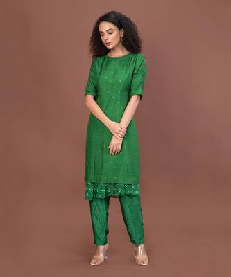 Green Assymetrical Hem Kurta Set 1