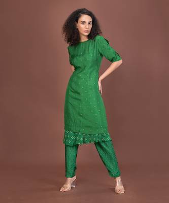 Green Assymetrical Hem Kurta Set 2