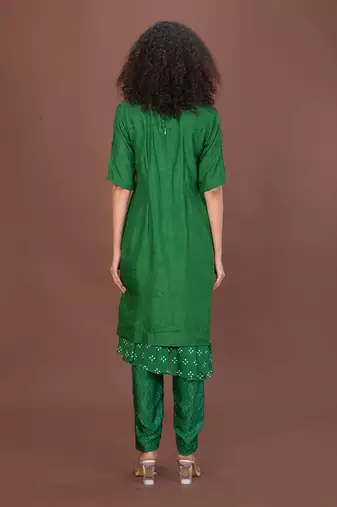 Green Assymetrical Hem Kurta Set