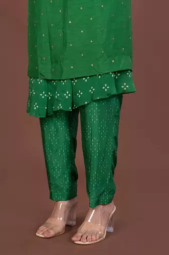 Green Assymetrical Hem Kurta Set