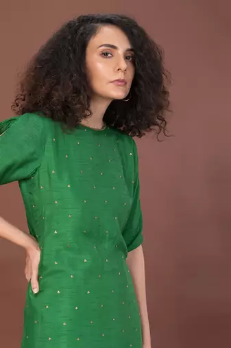 Green Assymetrical Hem Kurta Set