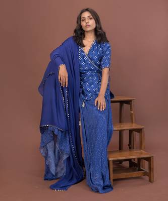 Blue Angrakha Short Kurta Set With Dupatta 2
