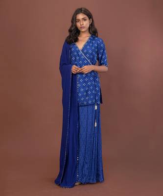 Blue Angrakha Short Kurta Set With Dupatta 1