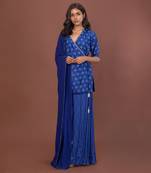 Blue Angrakha Short Kurta Set With Dupatta