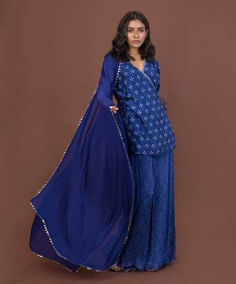 Blue Angrakha Short Kurta Set With Dupatta 3