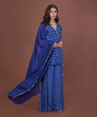 Blue Angrakha Short Kurta Set With Dupatta 4