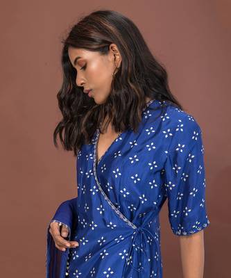 Blue Angrakha Short Kurta Set With Dupatta 6