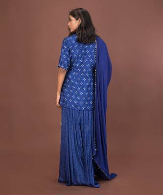 Blue Angrakha Short Kurta Set With Dupatta 7