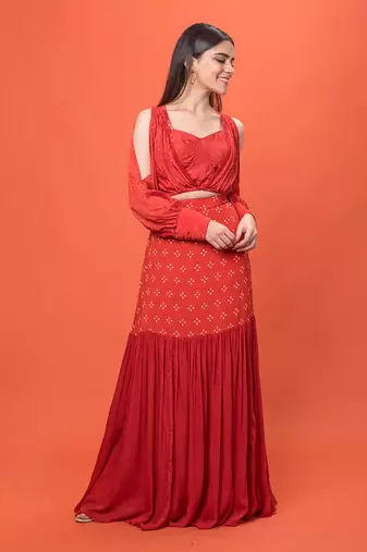 Red Bohemian Lehenga Set