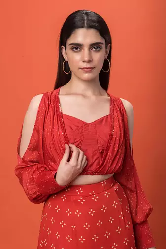 Red Bohemian Lehenga Set