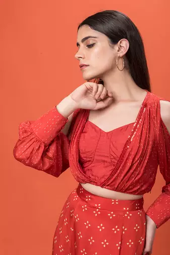Red Bohemian Lehenga Set