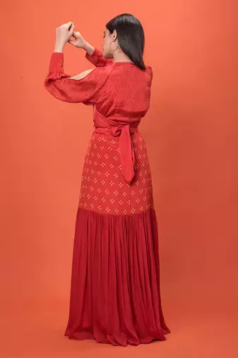 Red Bohemian Lehenga Set