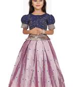 Navy Blue and Lilac Traditional Pattu Pavadai for Girls