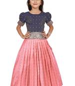 Kids Pink New south Indian traditional pattu pavadai Jacquard Lehenga choli for girls dress