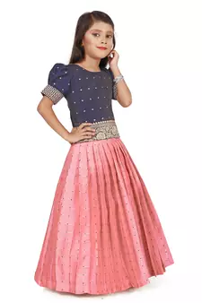 Kids Pink New south Indian traditional pattu pavadai Jacquard Lehenga choli for girls dress