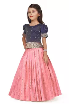 Kids Pink New south Indian traditional pattu pavadai Jacquard Lehenga choli for girls dress