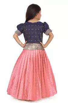 Kids Pink New south Indian traditional pattu pavadai Jacquard Lehenga choli for girls dress