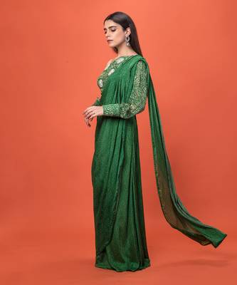 Green Grecian Pre-Draped Saree 1