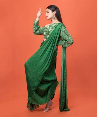 Green Grecian Pre-Draped Saree 2