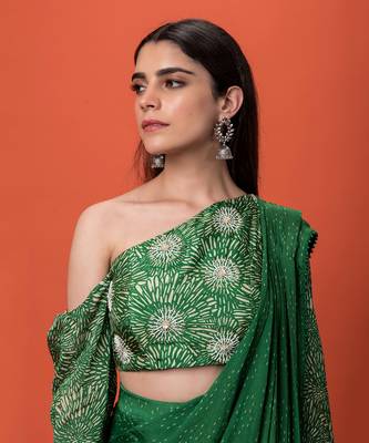 Green Grecian Pre-Draped Saree 3